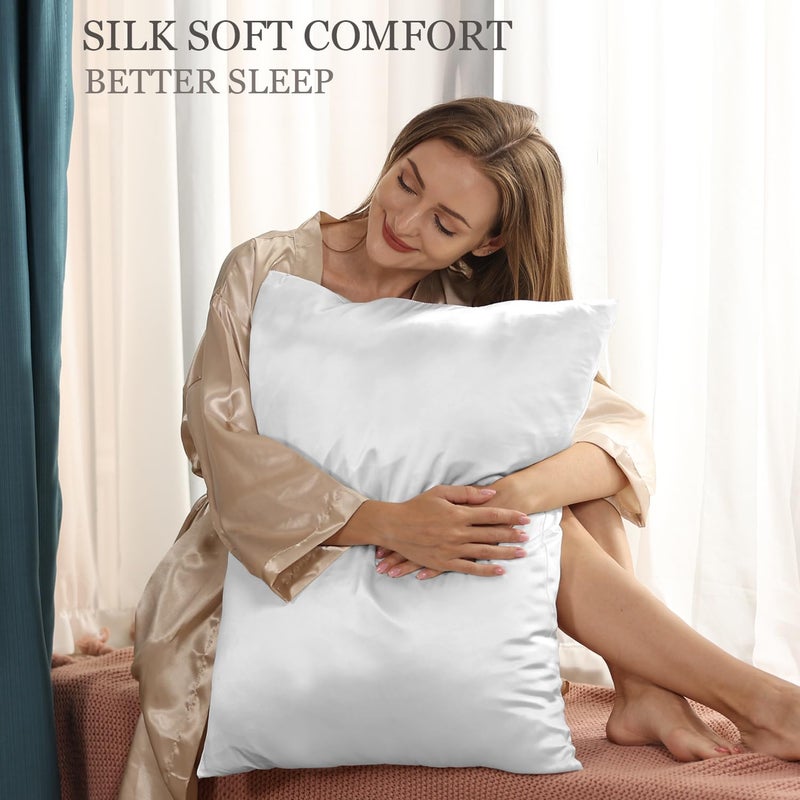 Adubor 100% Silk Pillowcase - Mulberry Silk Pillow Cases, 23 Momme 6A Grade Fibers, Silk Pillow Cases for Hair and Skin Health, with Hidden Zipper (King 20''Ã—36'', White, 1PC) - Image 2